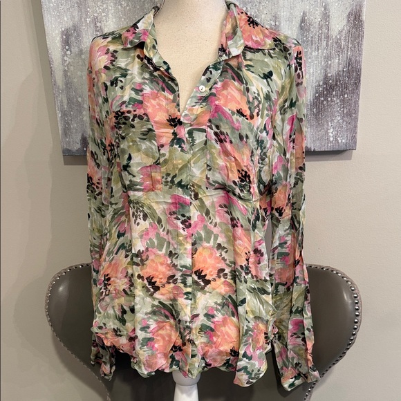 BELLA DAHL Button Front Hipster Shirt In Multi size Large - Picture 2 of 6